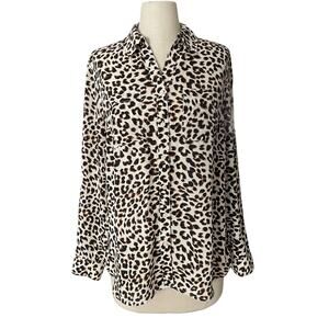 Talbots Long Sleeve Button Front Cheetah Animal Print Shirt Medium